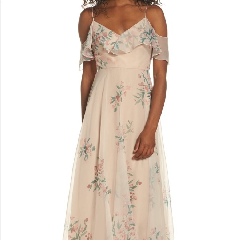 Jenny Yoo Mila Cold Shoulder Blush Floral Dress